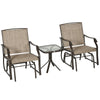 Outsunny 3 Piece Patio Glider Set, Outdoor Gliders with Glass Top Table, Breathable Mesh Seat, or Garden, Country Yard, Porch, Light Mixed Brown