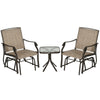 Outsunny 3 Piece Patio Glider Set, Outdoor Gliders with Glass Top Table, Breathable Mesh Seat, or Garden, Country Yard, Porch, Light Mixed Brown