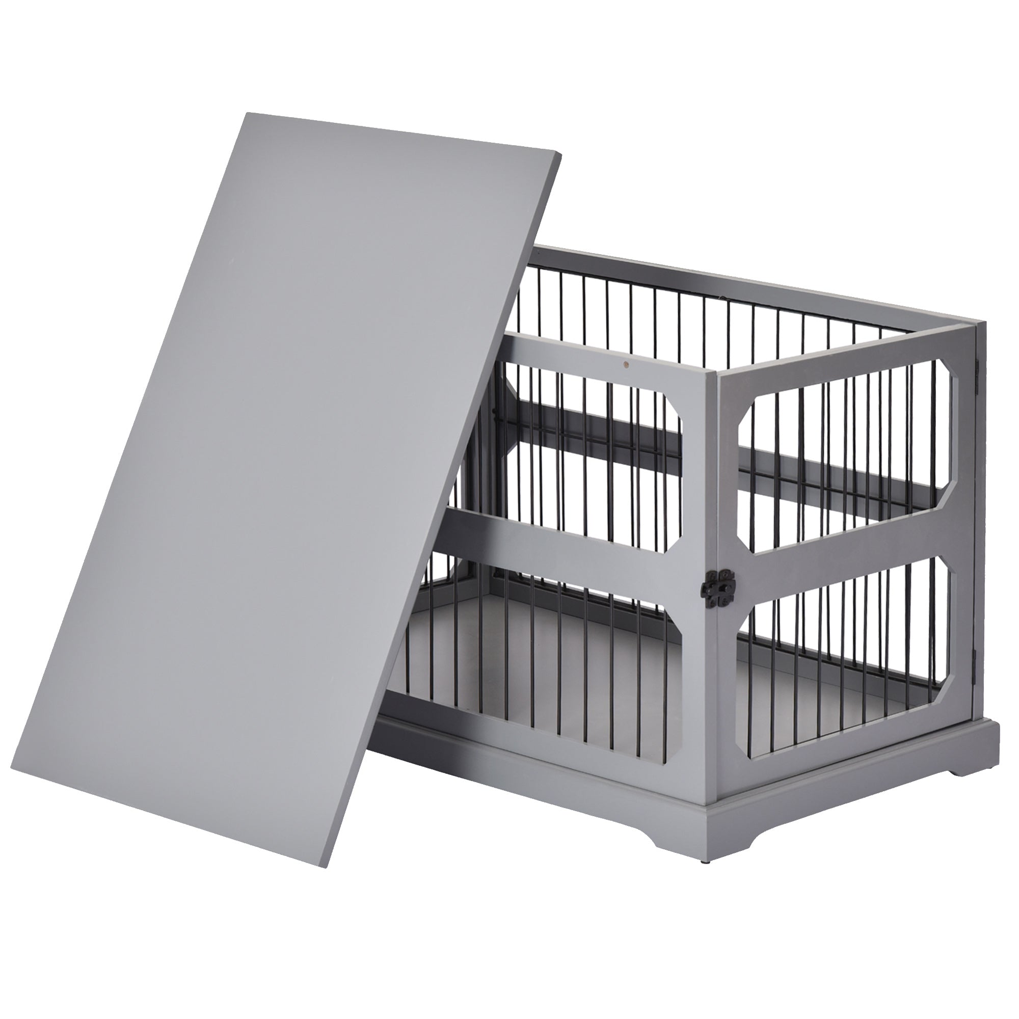 PawHut Dog Crate Furniture Decorative Cage Kennel with Strong Construction Materials & a Classic Americana Style, Grey