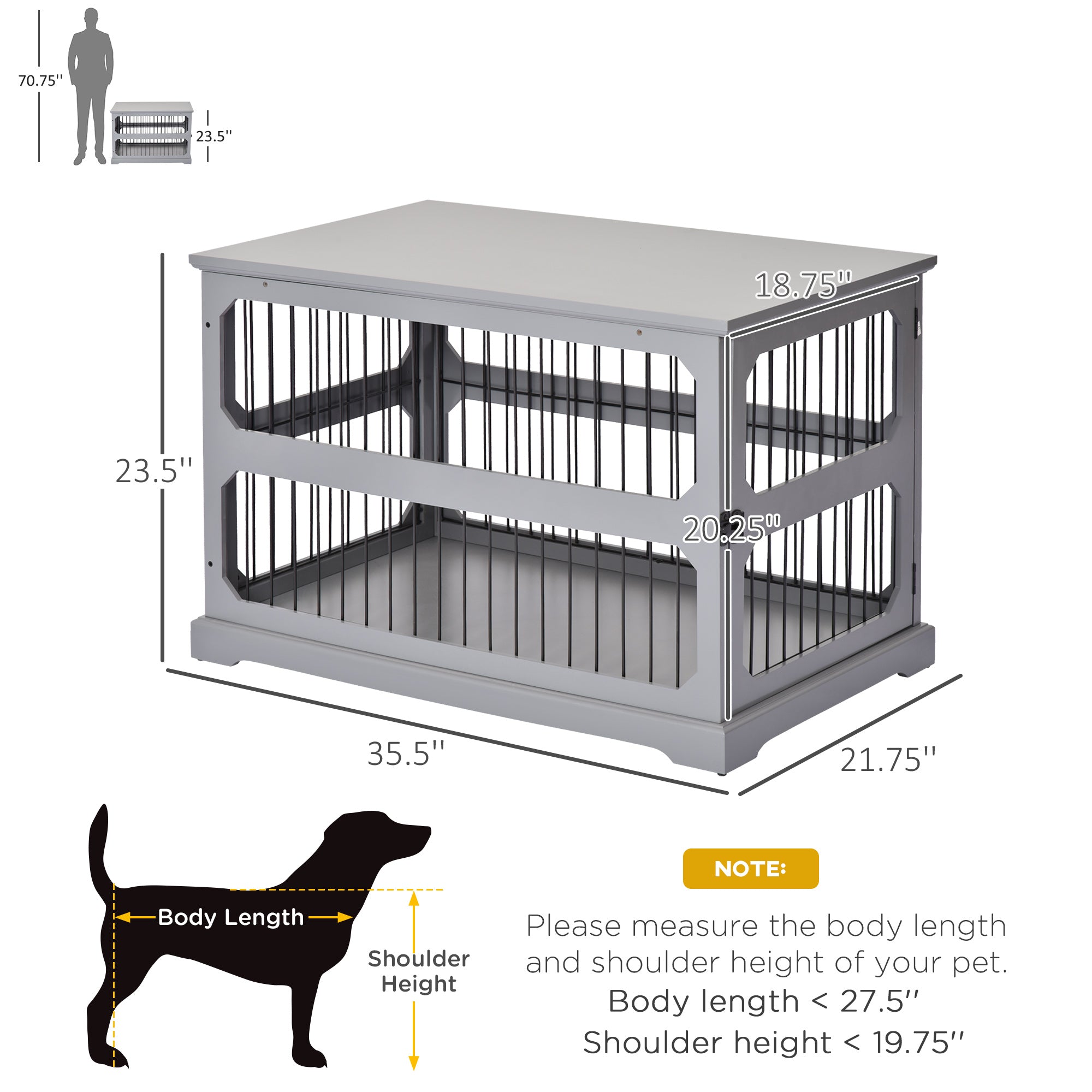 PawHut Dog Crate Furniture Decorative Cage Kennel with Strong Construction Materials & a Classic Americana Style, Grey