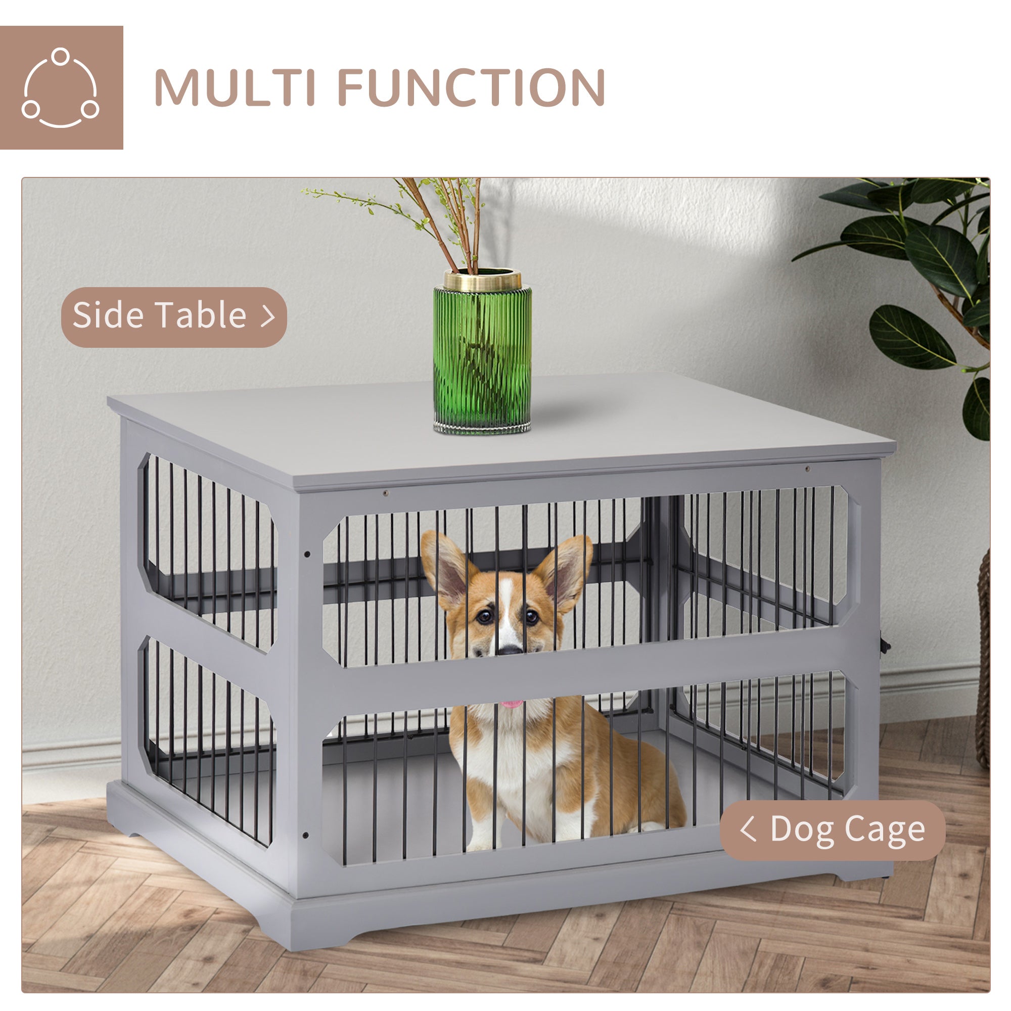PawHut Dog Crate Furniture Decorative Cage Kennel with Strong Construction Materials & a Classic Americana Style, Grey