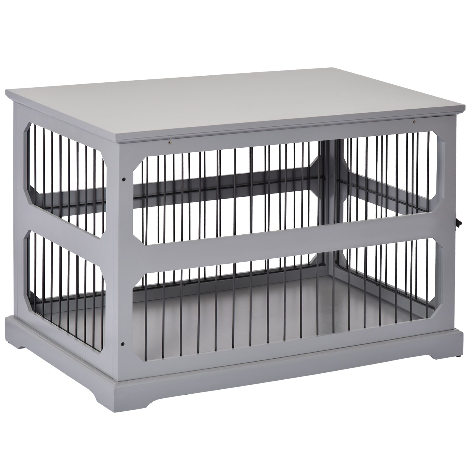 PawHut Dog Crate Furniture Decorative Cage Kennel with Strong Construction Materials & a Classic Americana Style, Grey