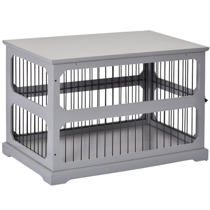 PawHut Dog Crate Furniture Decorative Cage Kennel with Strong Construction Materials & a Classic Americana Style, Grey