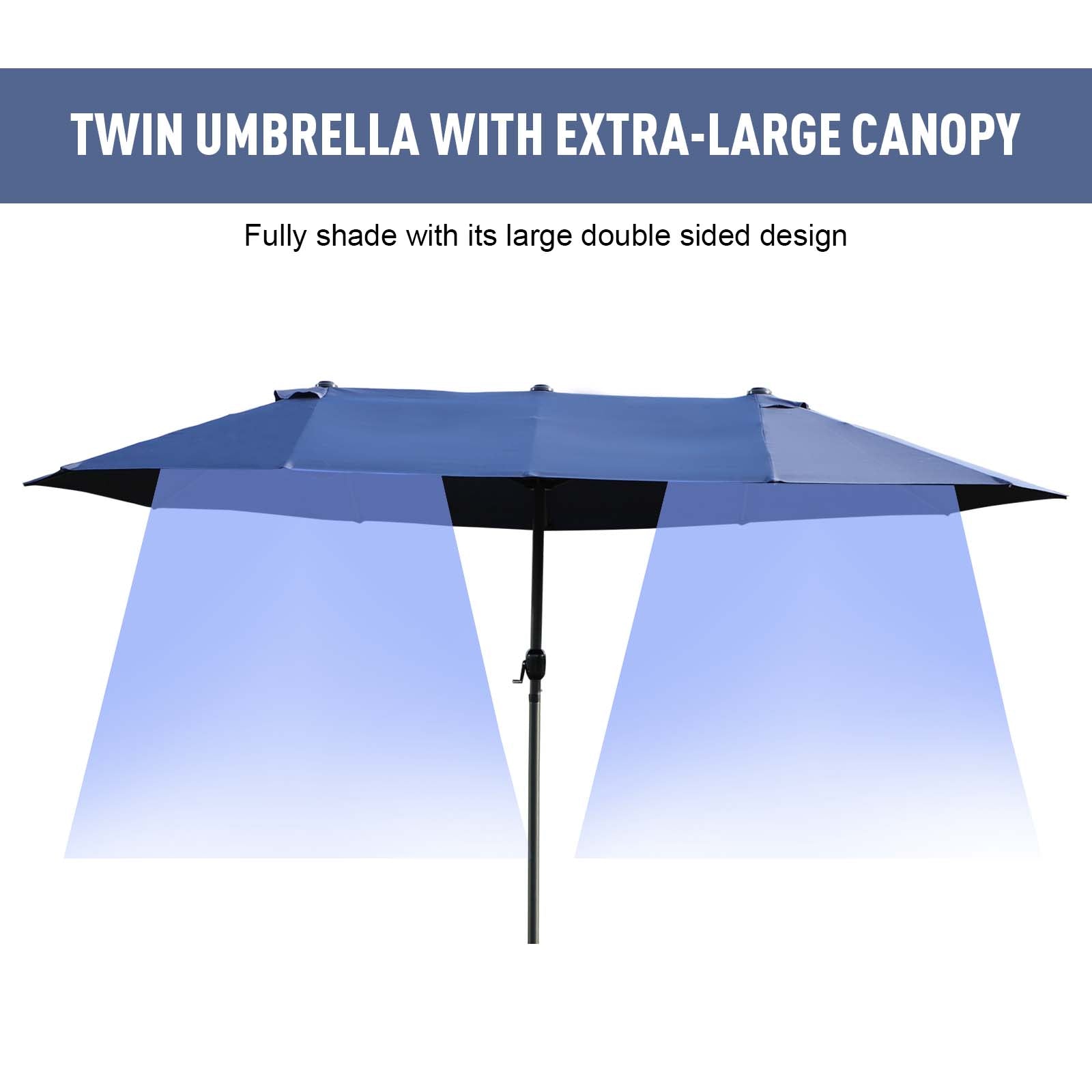 Outsunny 15ft Double-sided Patio Umbrella with Twin Canopy, Extra Large Outdoor Parasol with Crank for Pool, Deck, Market, Blue