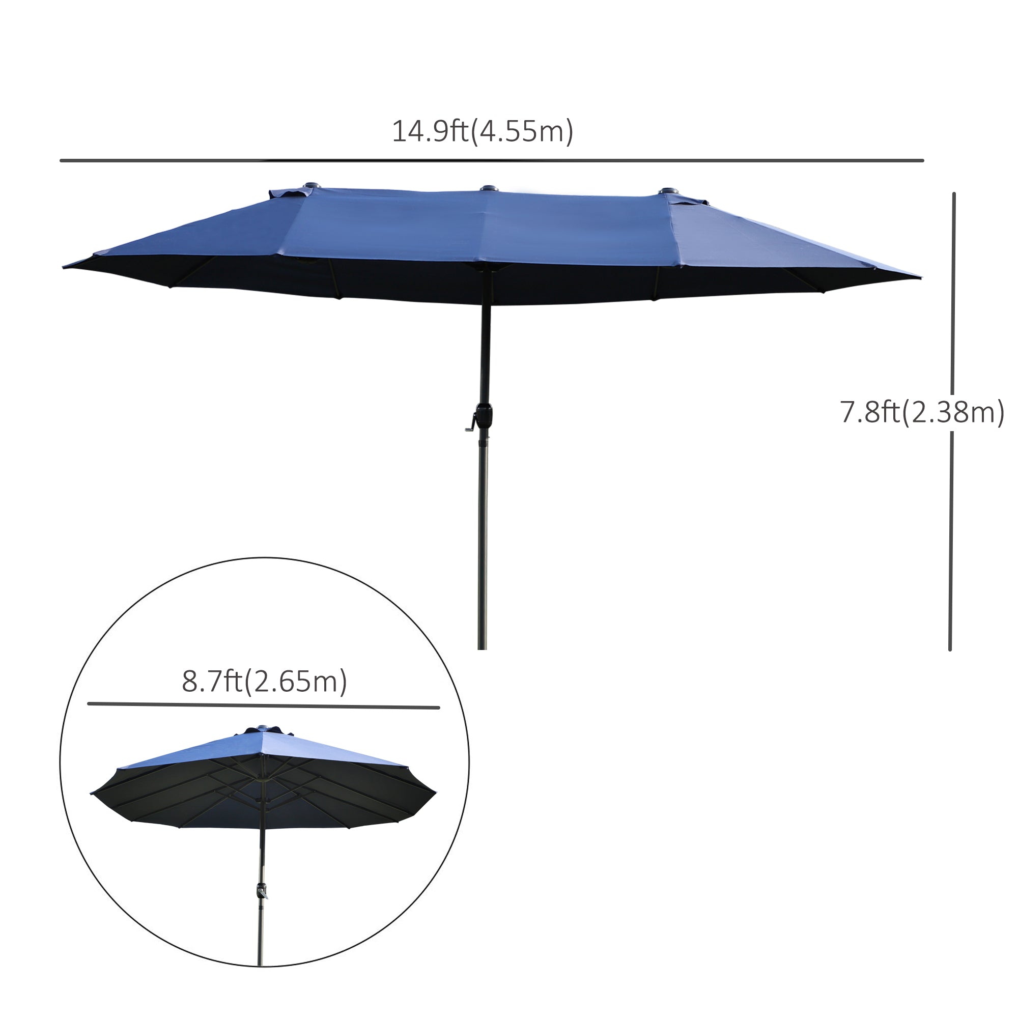 Outsunny 15ft Double-sided Patio Umbrella with Twin Canopy, Extra Large Outdoor Parasol with Crank for Pool, Deck, Market, Blue