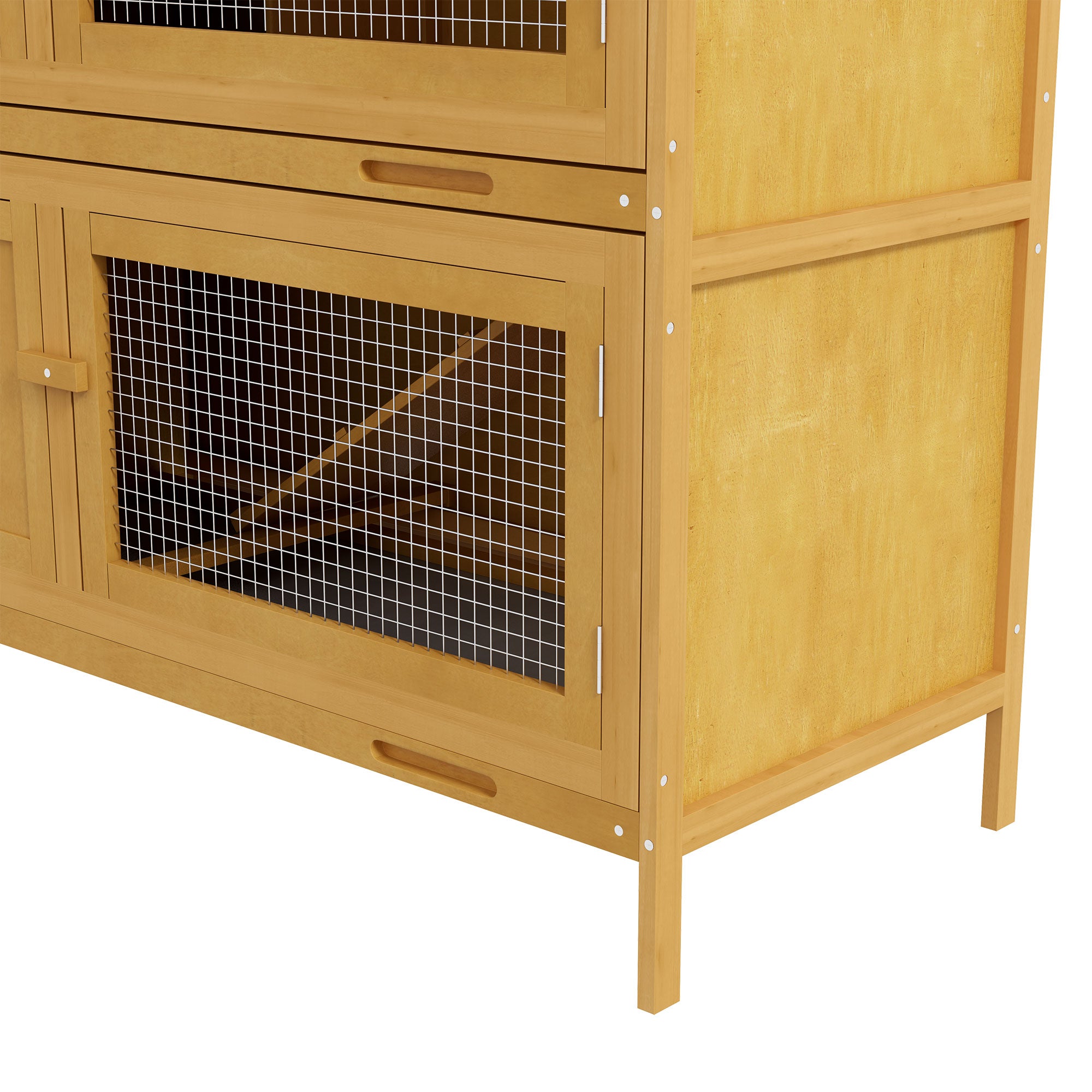 PawHut Rabbit Hutch, Wooden 2 Tier Bunny Guinea Pig Cage with Openable Top, Slide-out Tray, Ramp, Asphalt Roof, for 2 Rabbits Outdoor Backyard Use, Yellow