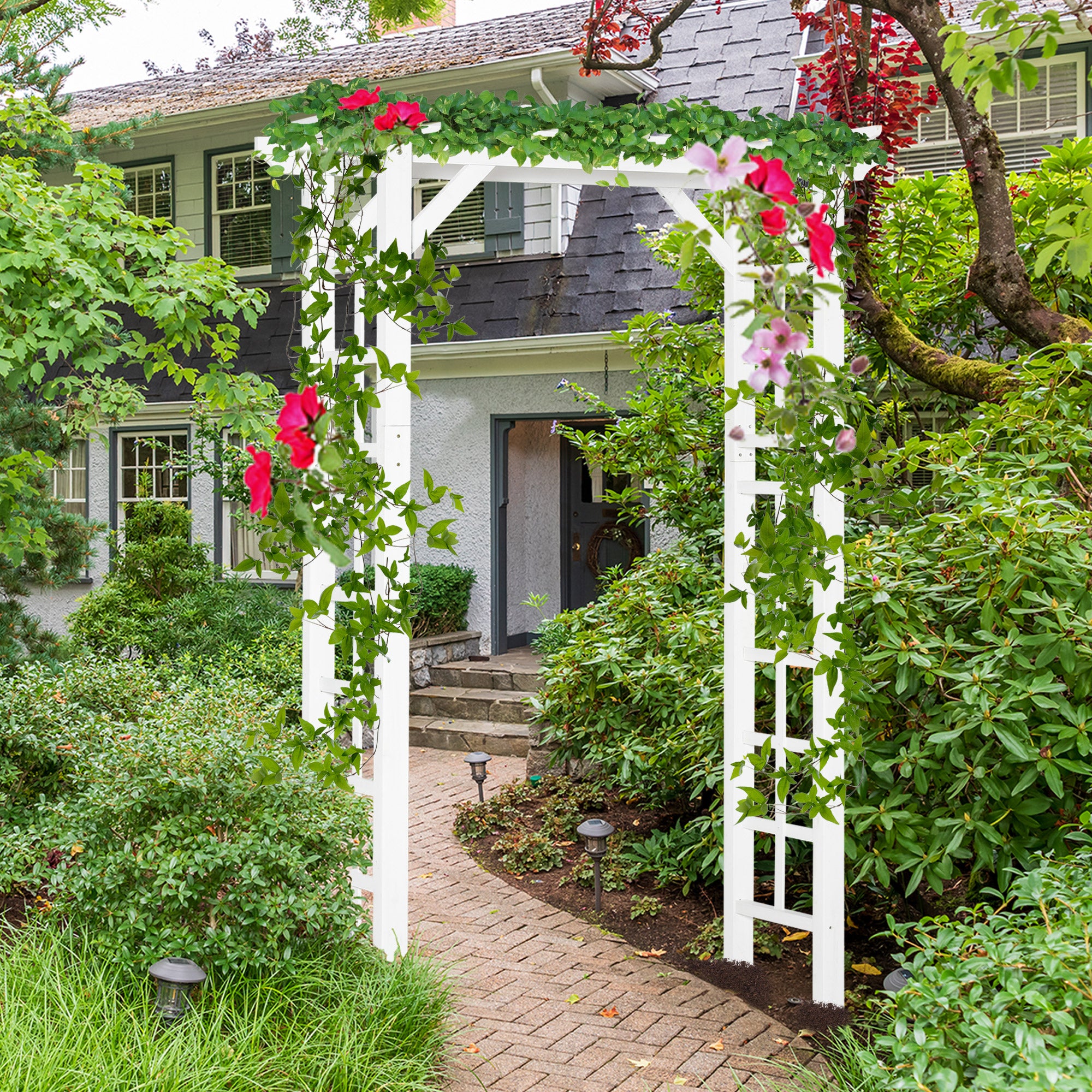 Outsunny 85" Wooden Garden Arbor for Wedding and Ceremony, Outdoor Garden Arch Trellis for Climbing Vines - White