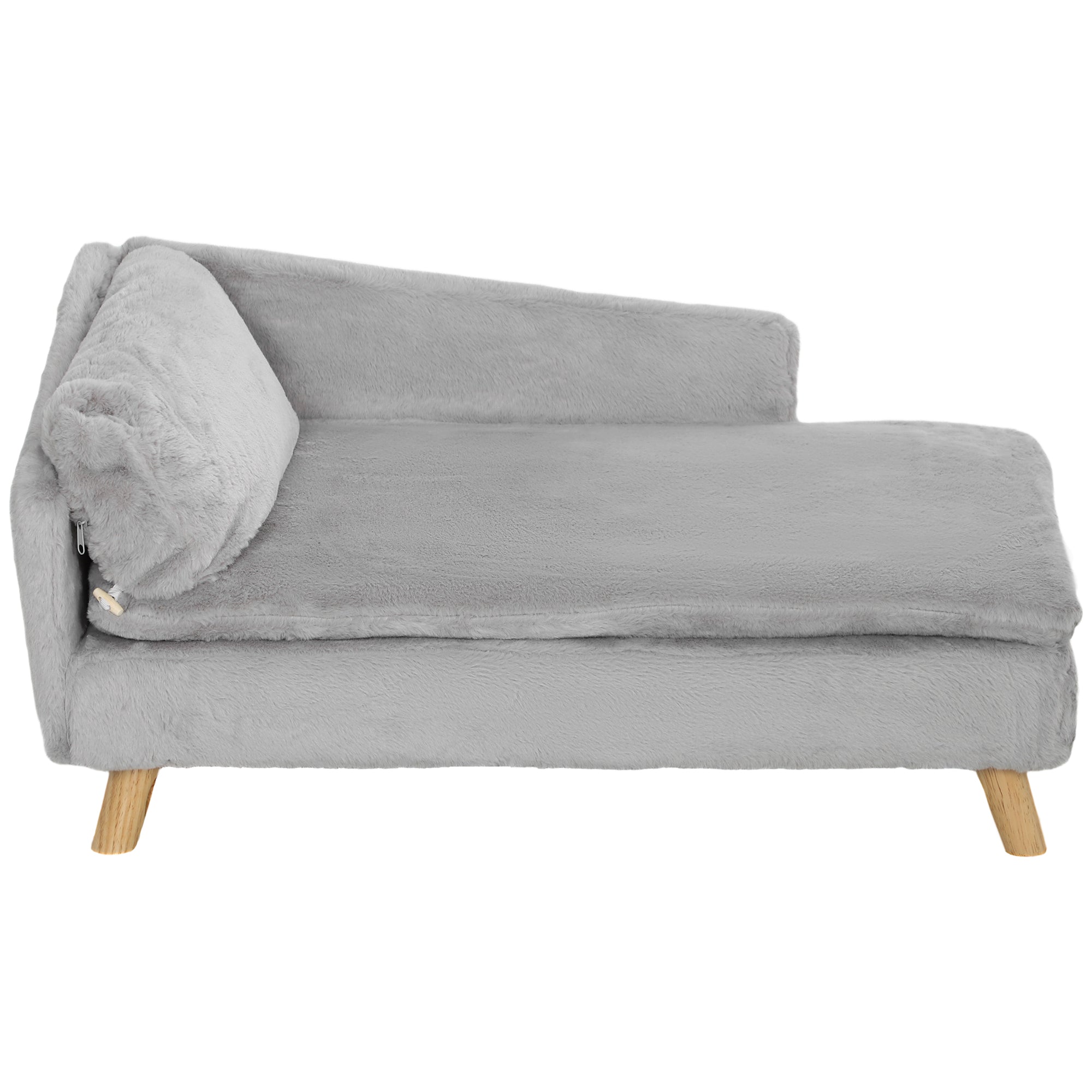 PawHut Dog Sofa, Dog Couch with Pillow, Pet Beds for Medium Dogs with Removable and Washable Cover, Non-slip Foot Pads, Elevated Pet Cat Sofa, 110 lbs Loading, Light Grey