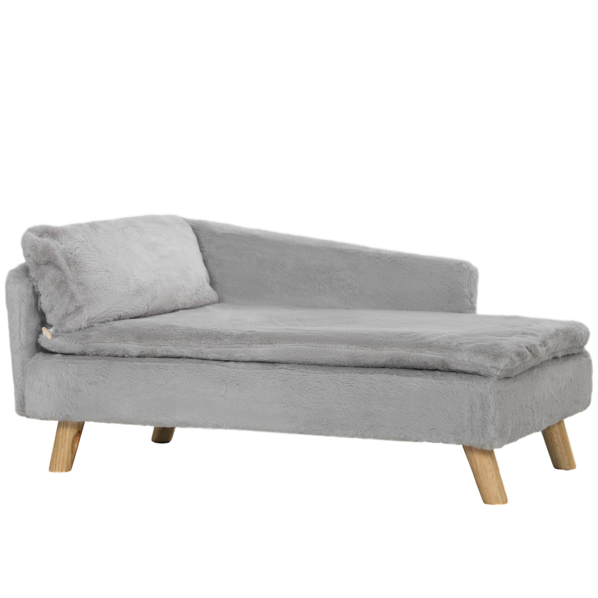 PawHut Dog Sofa, Dog Couch with Pillow, Pet Beds for Medium Dogs with Removable and Washable Cover, Non-slip Foot Pads, Elevated Pet Cat Sofa, 110 lbs Loading, Light Grey