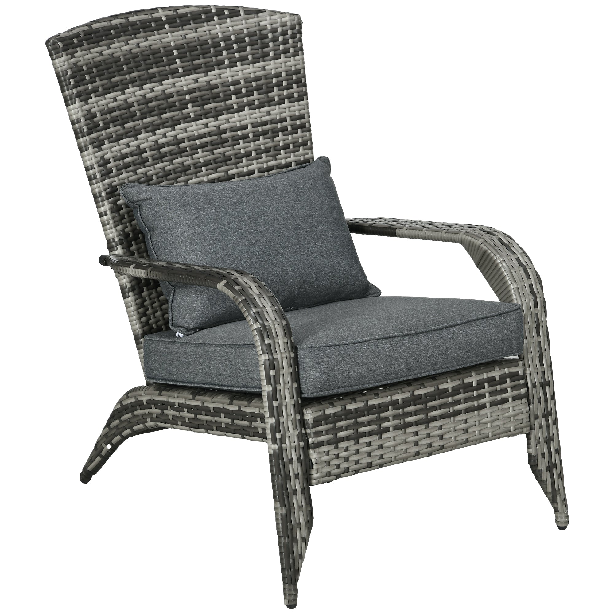 Outsunny Patio Wicker Adirondack Chair, Outdoor PE Rattan Fire Pit Chair, Muskoka Chair w/ Soft Cushions, Tall Curved Backrest and Comfortable Armrests for Deck or Garden, Grey