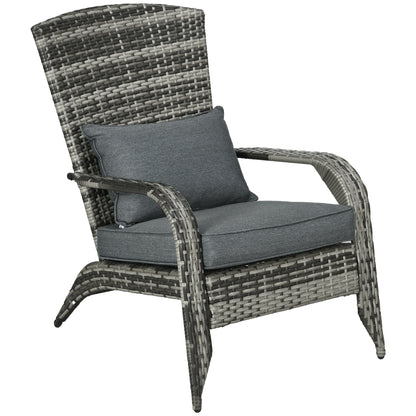 Outsunny Patio Wicker Adirondack Chair, Outdoor PE Rattan Fire Pit Chair, Muskoka Chair w/ Soft Cushions, Tall Curved Backrest and Comfortable Armrests for Deck or Garden, Grey