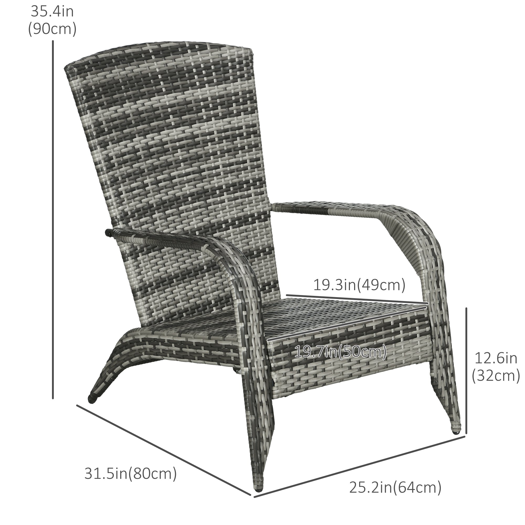 Outsunny Patio Wicker Adirondack Chair, Outdoor PE Rattan Fire Pit Chair, Muskoka Chair w/ Soft Cushions, Tall Curved Backrest and Comfortable Armrests for Deck or Garden, Grey