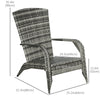 Outsunny Patio Wicker Adirondack Chair, Outdoor PE Rattan Fire Pit Chair, Muskoka Chair w/ Soft Cushions, Tall Curved Backrest and Comfortable Armrests for Deck or Garden, Grey