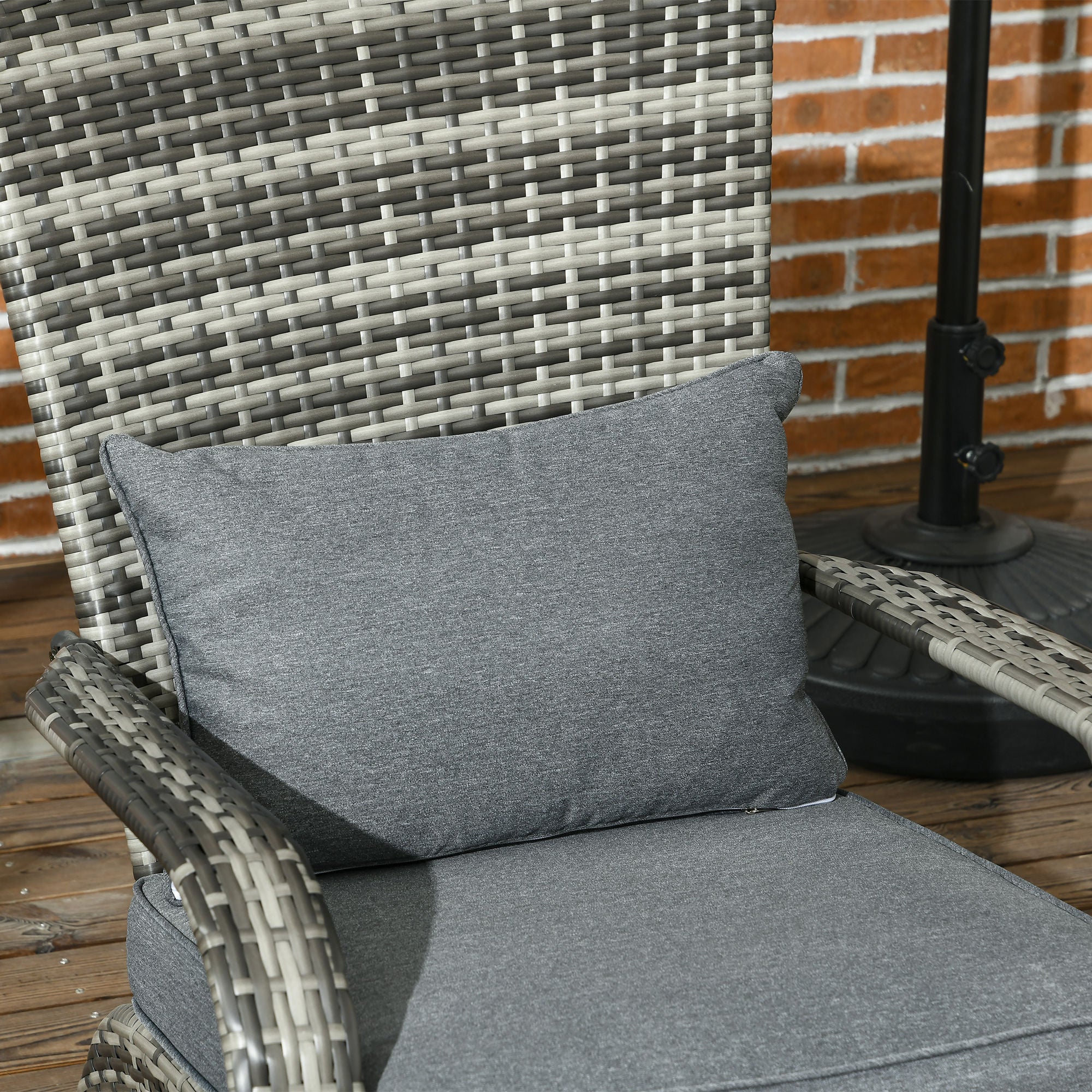 Outsunny Patio Wicker Adirondack Chair, Outdoor PE Rattan Fire Pit Chair, Muskoka Chair w/ Soft Cushions, Tall Curved Backrest and Comfortable Armrests for Deck or Garden, Grey