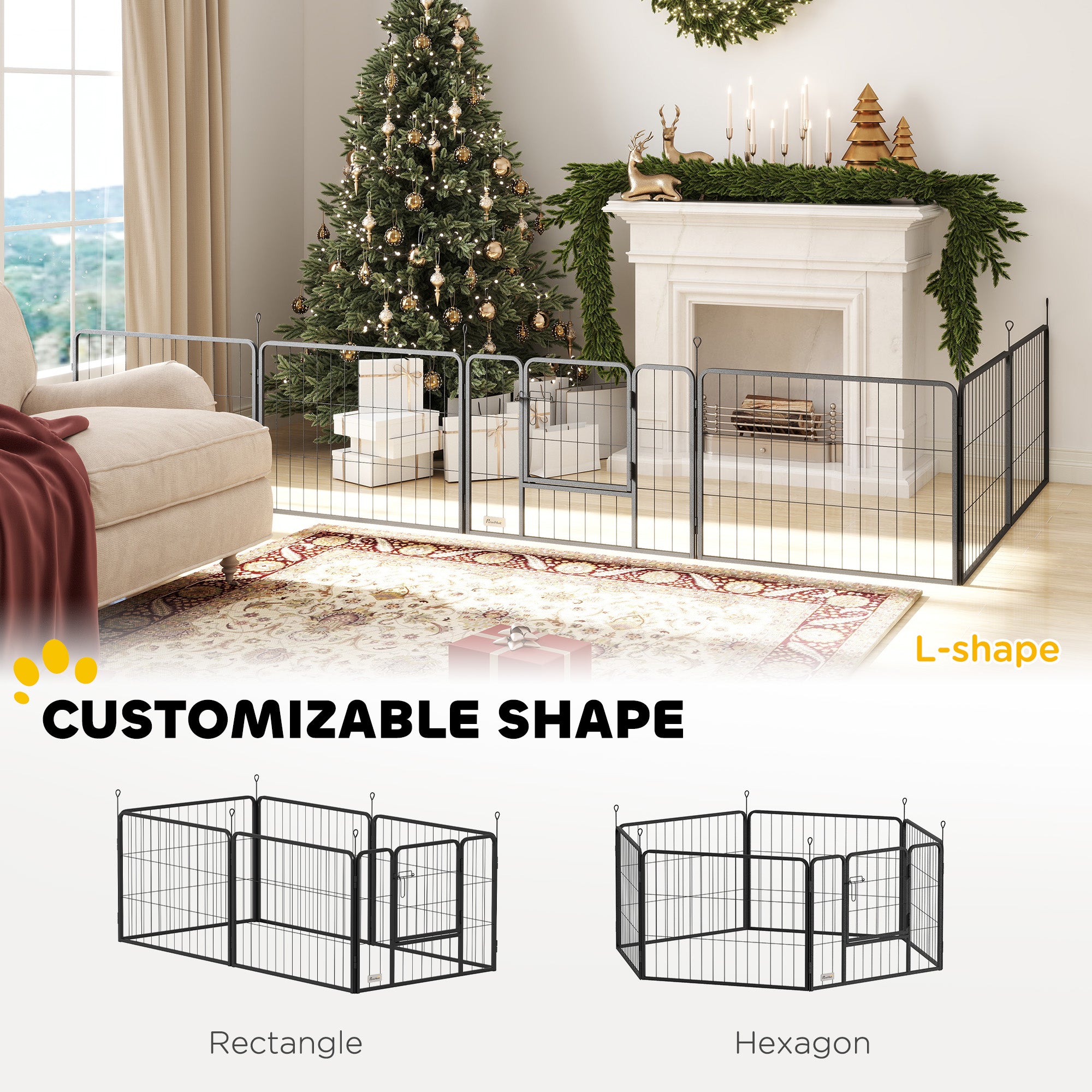 PawHut Dog Playpen, Heavy-duty Metal Puppy Play Pen, Pet Exercise Fences for Outside and Indoor, DIY Design with Door for Multiple Dogs, 6 Panels, 23.5"H