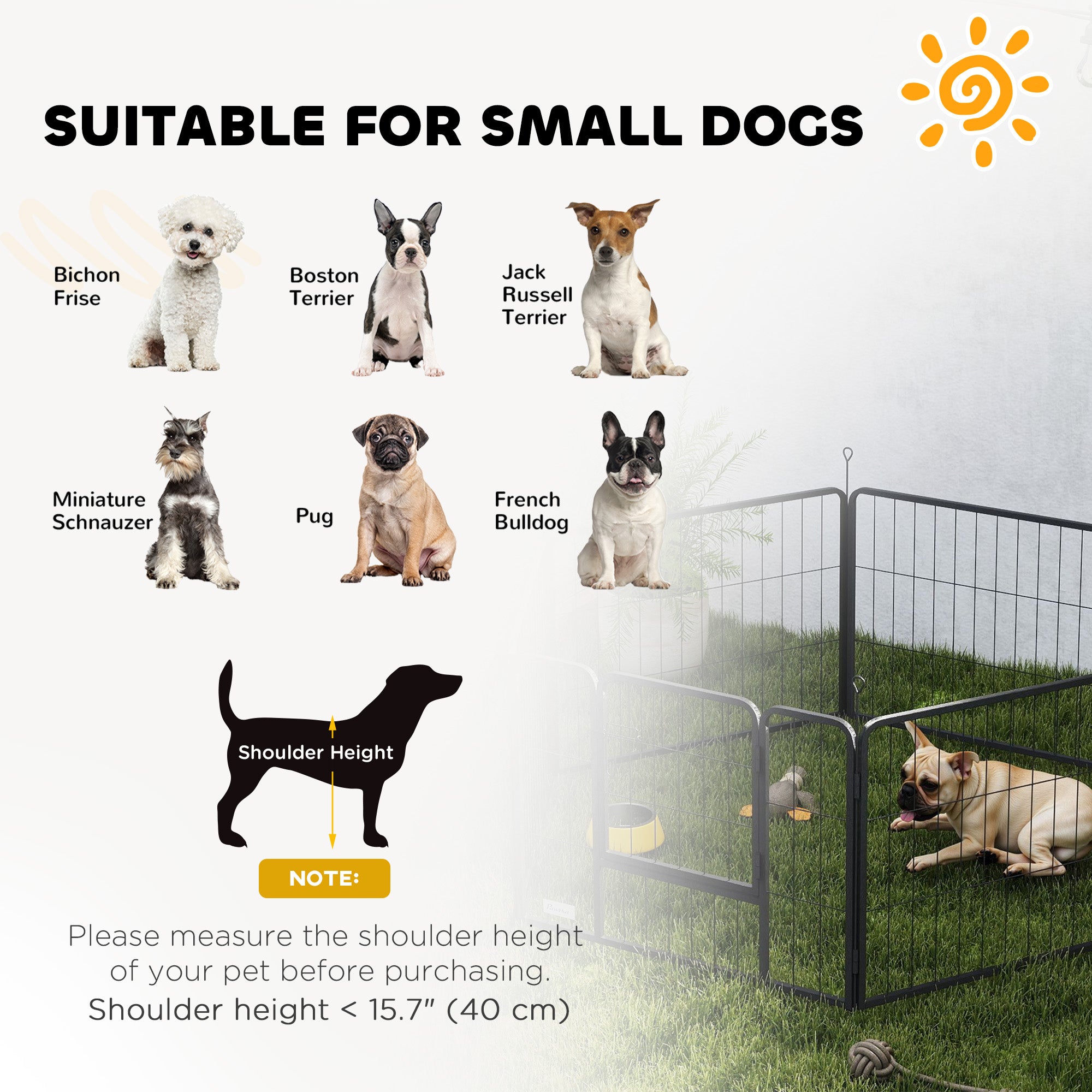 PawHut Dog Playpen, Heavy-duty Metal Puppy Play Pen, Pet Exercise Fences for Outside and Indoor, DIY Design with Door for Multiple Dogs, 6 Panels, 23.5"H