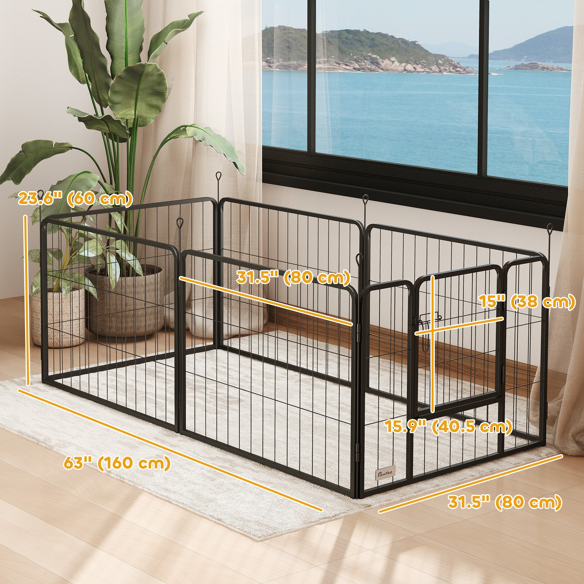 PawHut Dog Playpen, Heavy-duty Metal Puppy Play Pen, Pet Exercise Fences for Outside and Indoor, DIY Design with Door for Multiple Dogs, 6 Panels, 23.5"H