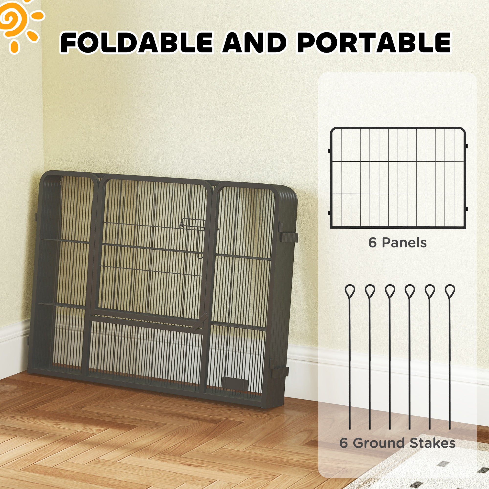 PawHut Dog Playpen, 6 Panels Puppy Pen Dog Playpen, 60cm High Pet Exercise Fence, Portable Detachable Pet Enclosure for Small Dogs, Puppies, Black