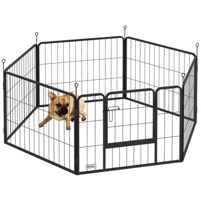 PawHut Dog Playpen, Heavy-duty Metal Puppy Play Pen, Pet Exercise Fences for Outside and Indoor, DIY Design with Door for Multiple Dogs, 6 Panels, 23.5"H
