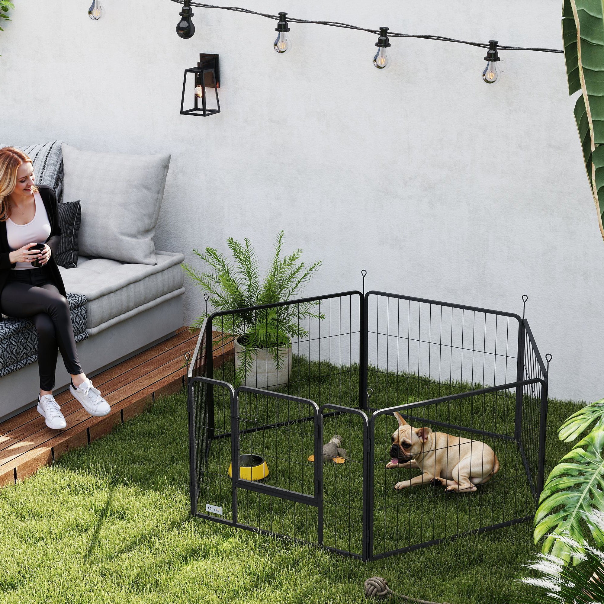 PawHut Dog Playpen, 6 Panels Puppy Pen Dog Playpen, 60cm High Pet Exercise Fence, Portable Detachable Pet Enclosure for Small Dogs, Puppies, Black
