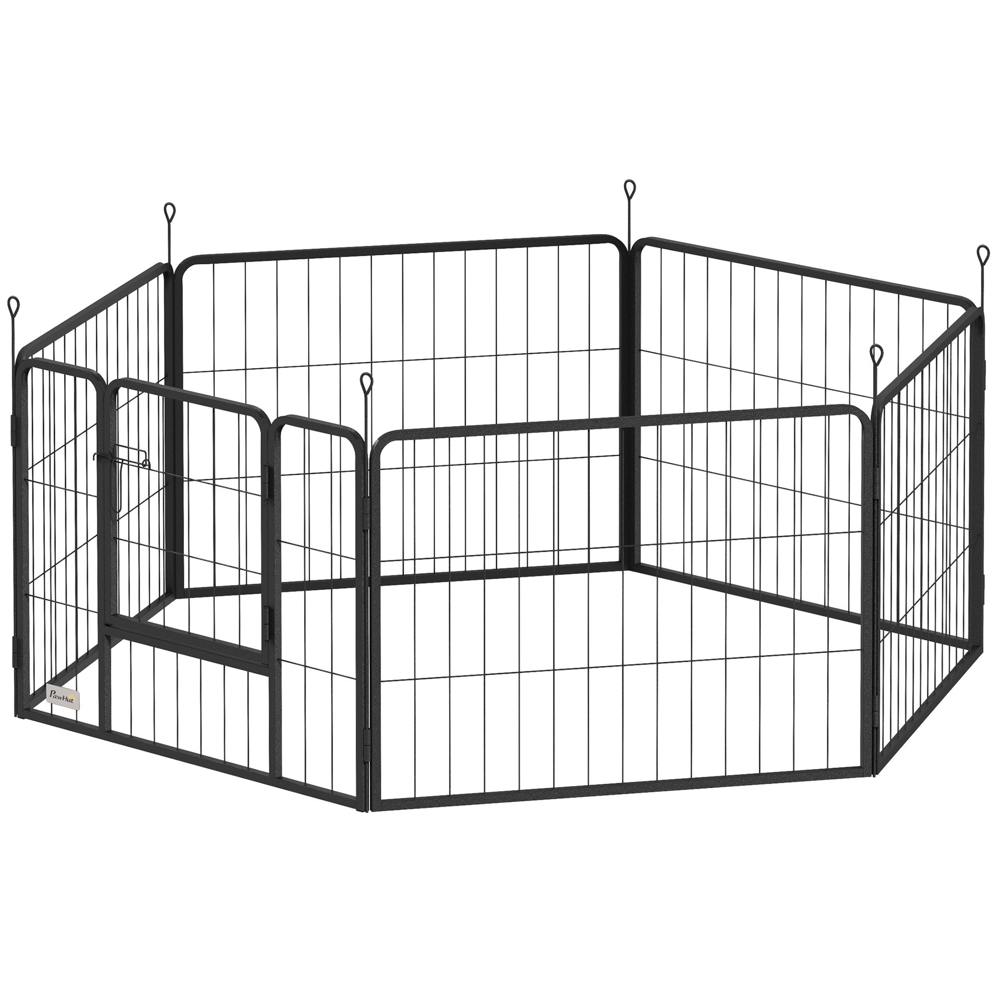 PawHut Dog Playpen, Heavy-duty Metal Puppy Play Pen, Pet Exercise Fences for Outside and Indoor, DIY Design with Door for Multiple Dogs, 6 Panels, 23.5"H