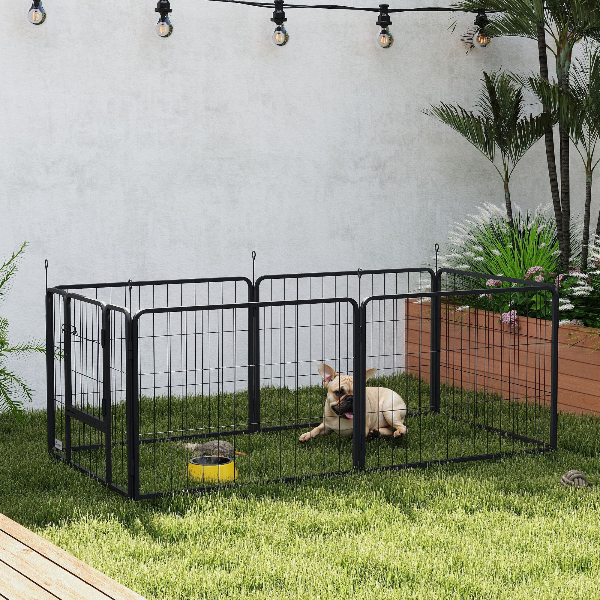 PawHut Dog Playpen, Heavy-duty Metal Puppy Play Pen, Pet Exercise Fences for Outside and Indoor, DIY Design with Door for Multiple Dogs, 6 Panels, 23.5"H