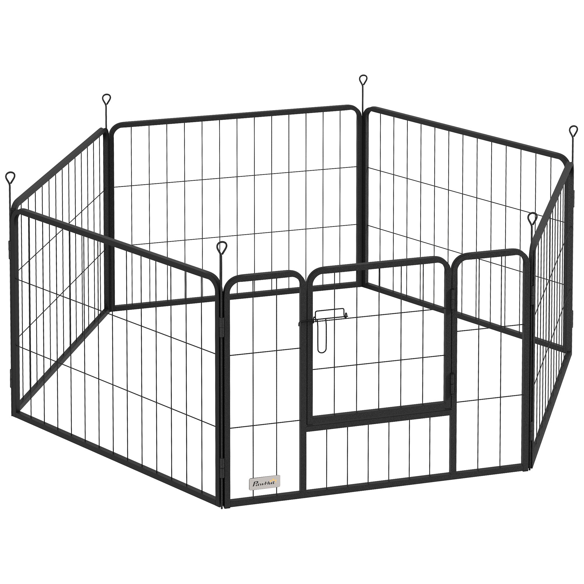 PawHut Dog Playpen, Heavy-duty Metal Puppy Play Pen, Pet Exercise Fences for Outside and Indoor, DIY Design with Door for Multiple Dogs, 6 Panels, 23.5"H
