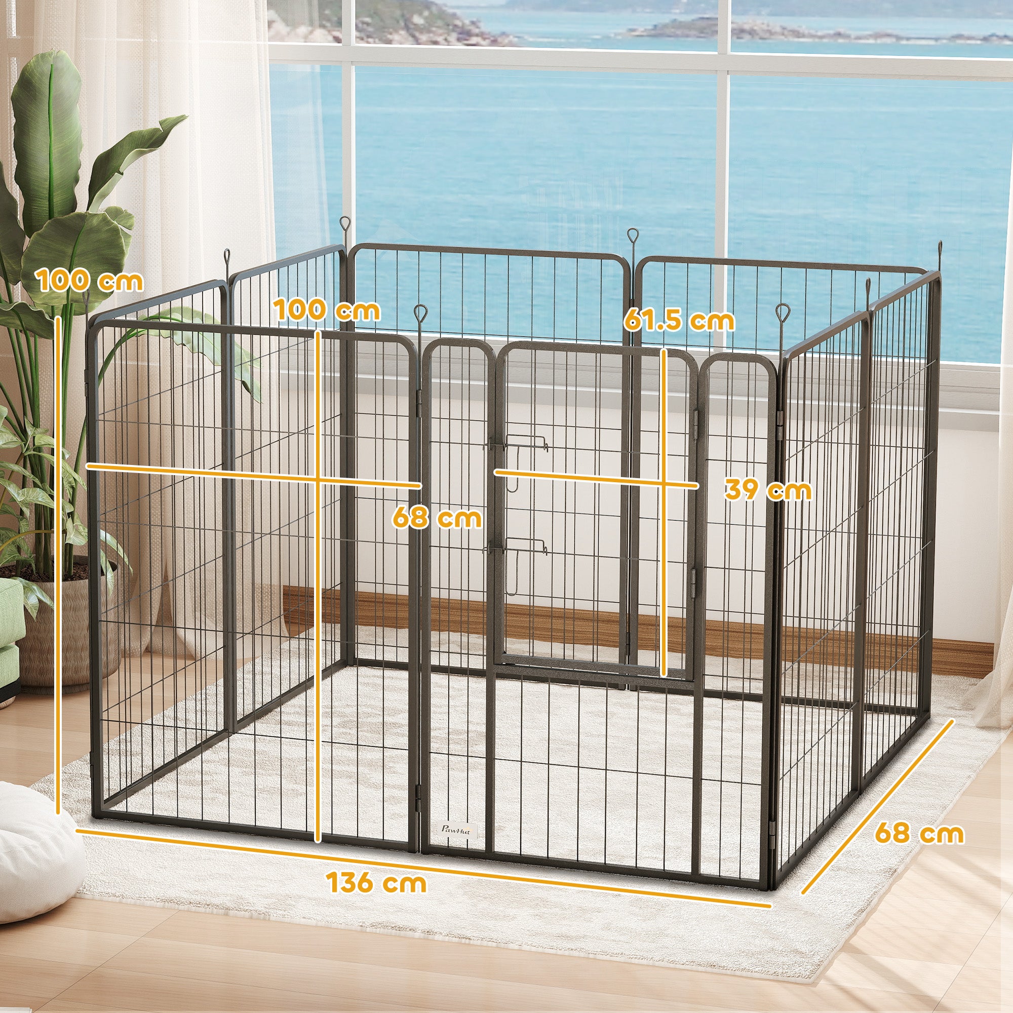 PawHut Dog Pen, 8 Panels Puppy Pen, Heavy Duty Dog Playpen, Portable Detachable Dog Exercise Pen Animal Enclosure for Large Dogs, 100cm High, Black
