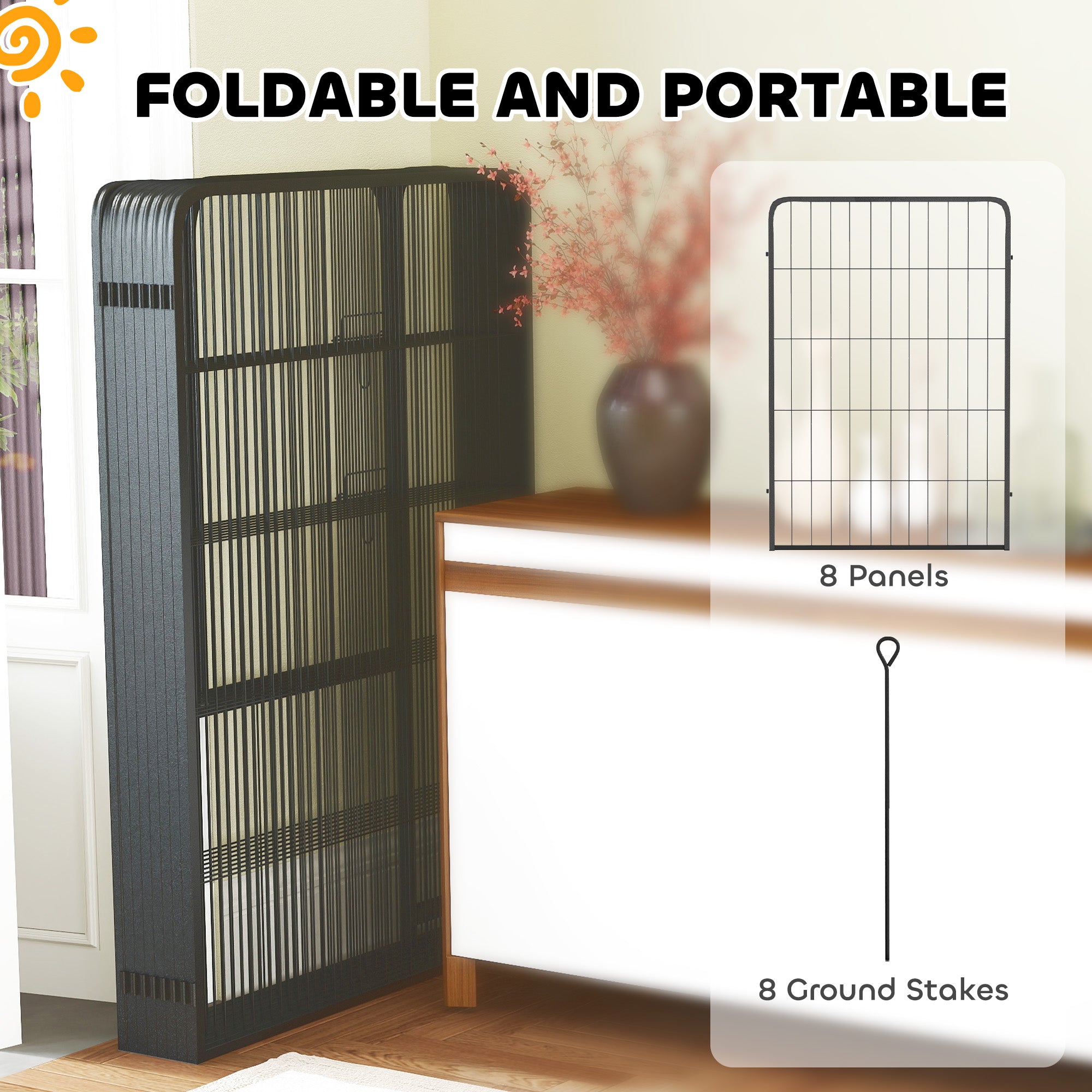 PawHut Dog Pen, 8 Panels Puppy Pen, Heavy Duty Dog Playpen, Portable Detachable Dog Exercise Pen Animal Enclosure for Large Dogs, 100cm High, Black