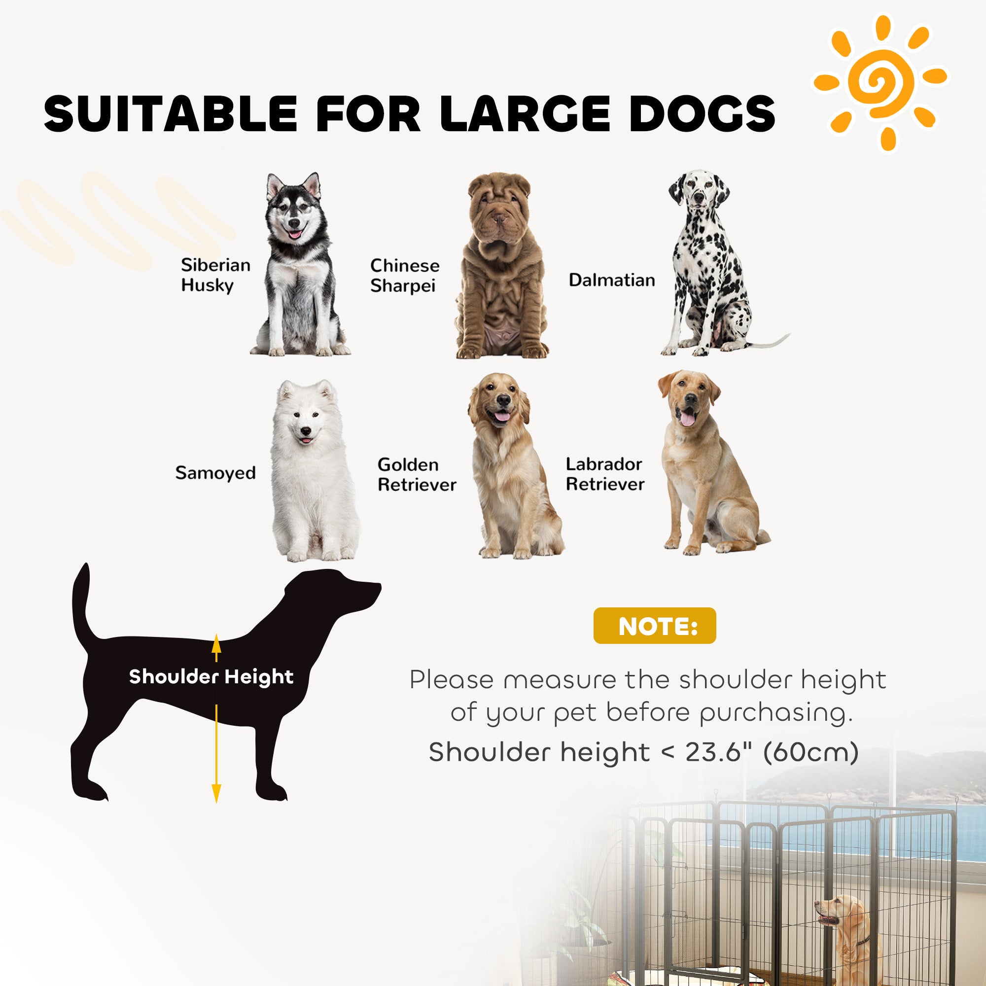 PawHut Dog Pen, 8 Panels Puppy Pen, Heavy Duty Dog Playpen, Portable Detachable Dog Exercise Pen Animal Enclosure for Large Dogs, 100cm High, Black