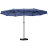 Outsunny 15' Outdoor Patio Umbrella with Twin Canopy Sunshade Steel Table Umbrella with Lift Crank, Cross base, Sandbag, Dark Blue