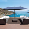 Outsunny 15' Outdoor Patio Umbrella with Twin Canopy Sunshade Steel Table Umbrella with Lift Crank, Cross base, Sandbag, Dark Blue