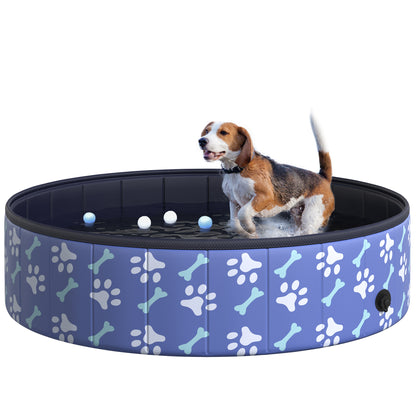 PawHut Folding Dog Pool Portable Pet Kiddie Swimming Pool, Outdoor/Indoor Puppy Bath Tub with Nonslip Bottom for Dogs & Cats,  (Φ47", Blue)