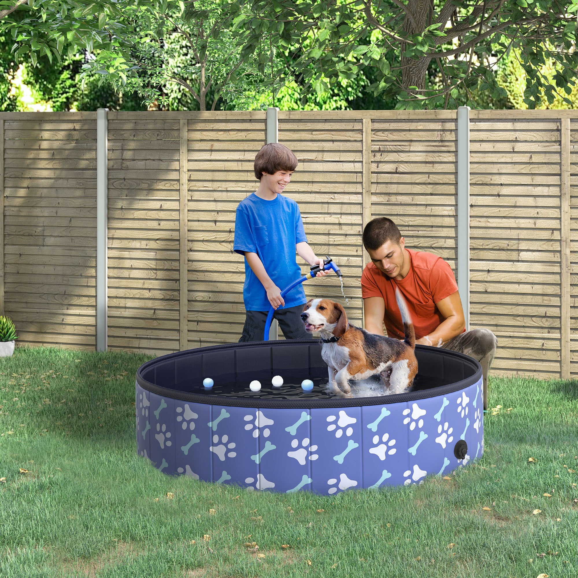 PawHut Folding Dog Pool Portable Pet Kiddie Swimming Pool, Outdoor/Indoor Puppy Bath Tub with Nonslip Bottom for Dogs & Cats,  (Φ47", Blue)