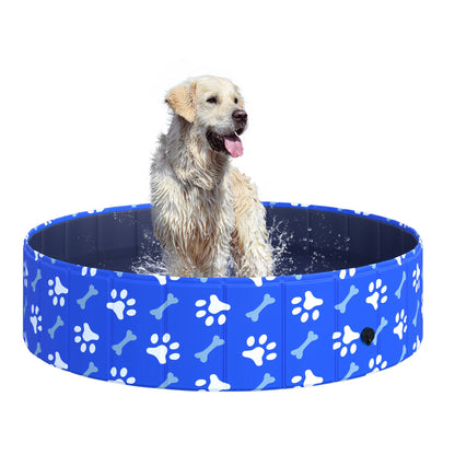 PawHut Foldable Dog Paddling Pool Pet Cat Swimming Pool Indoor/Outdoor Collapsible Bathing Tub Shower Tub Puppy Φ120 × 30H cm L Sized