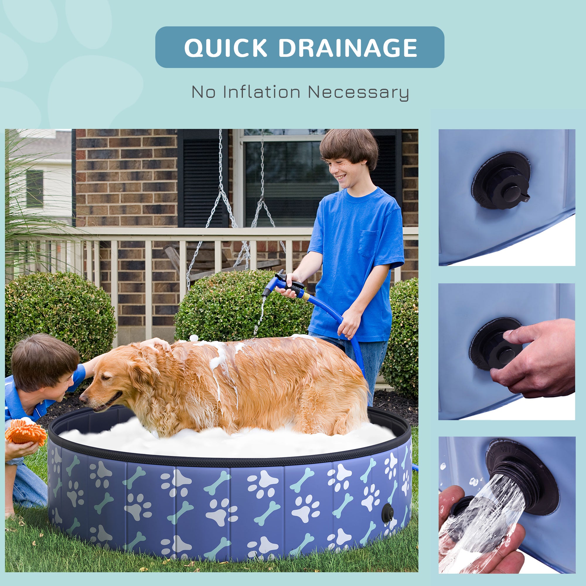 PawHut Folding Dog Pool Portable Pet Kiddie Swimming Pool, Outdoor/Indoor Puppy Bath Tub with Nonslip Bottom for Dogs & Cats,  (Φ47", Blue)