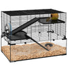 PawHut Hamster Cage, Gerbil Cage with Glass Basin, Ramps, Platforms, Hut, Exercise Wheel, for Syrian and Dwarf Hamsters, Black, L