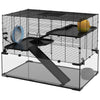 PawHut Hamster Cage, Gerbil Cage with Glass Basin, Ramps, Platforms, Hut, Exercise Wheel, for Syrian and Dwarf Hamsters, Black, L
