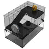 PawHut Hamster Cage, Gerbil Cage with Glass Basin, Ramps, Platforms, Hut, Exercise Wheel, for Syrian and Dwarf Hamsters, Black, L