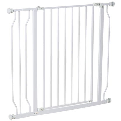 PawHut Dog Gate Wide Stair Gate w/ Door Pressure Fit Pets Barrier for Doorway, Hallway, 76H x 75-95W cm - White