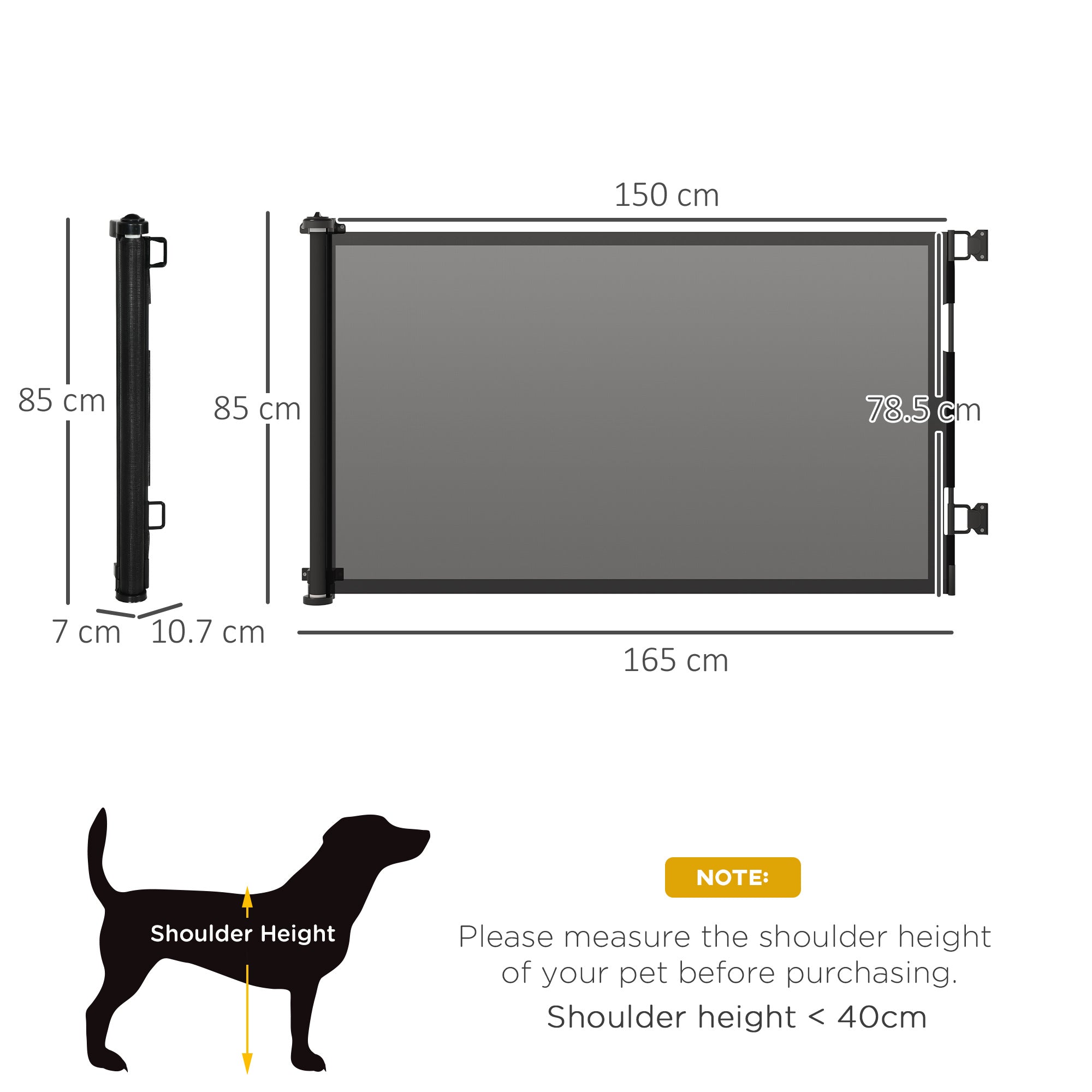 PawHut Retractable Stair Gate for Dogs 150cm Extendable, 85cm Tall, Extra Wide Foldable Mesh Pet Safety Gate w/ Single Hand Operation, for Stairs, Doorways, Hallways - Black