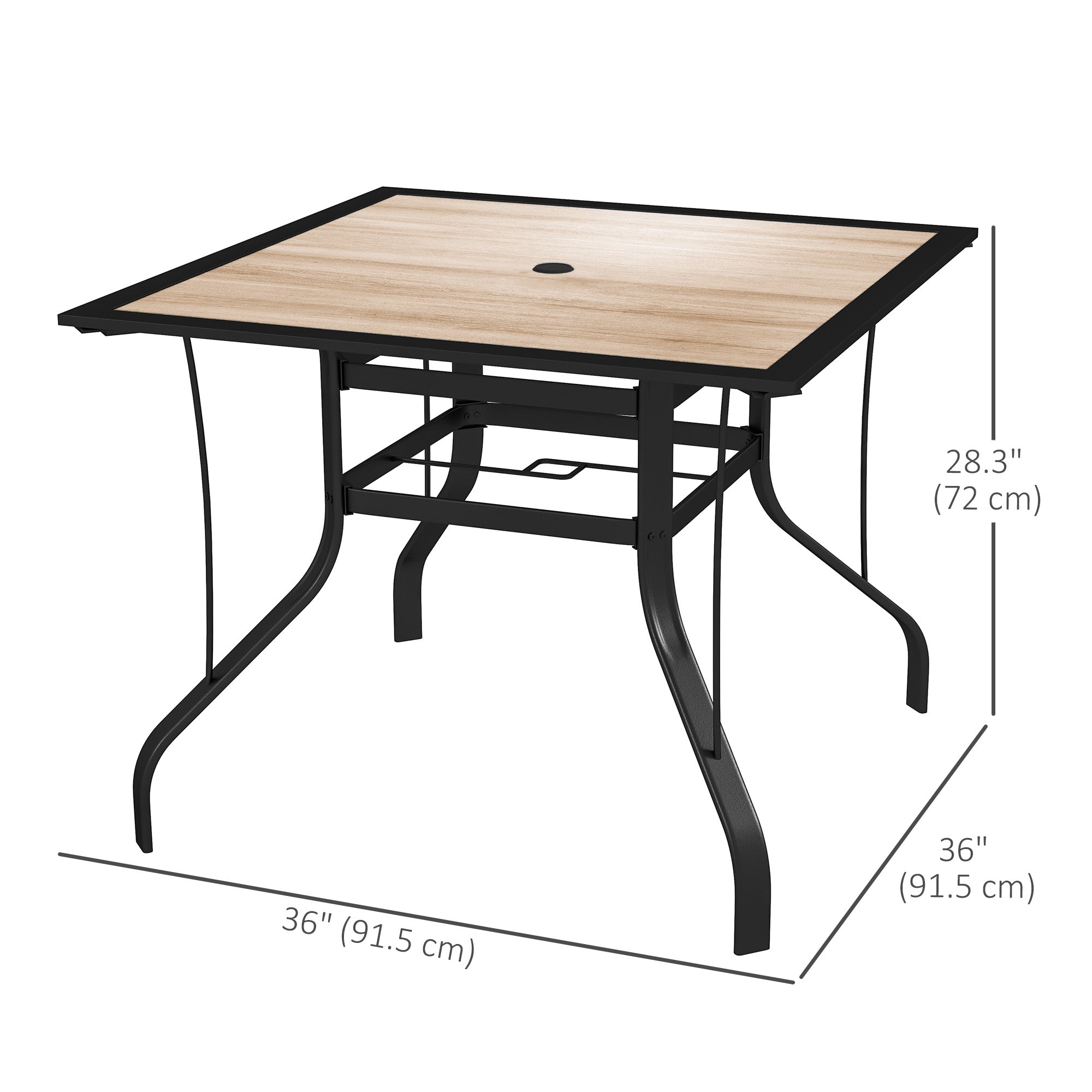 Outsunny 36" x 36" x 28" Square Patio Dining Table with Umbrella Hole, Outdoor Bistro Table with Easy to Clean Top & Rustproof Steel Frame, Outdoor Dining Table for Garden, Balcony