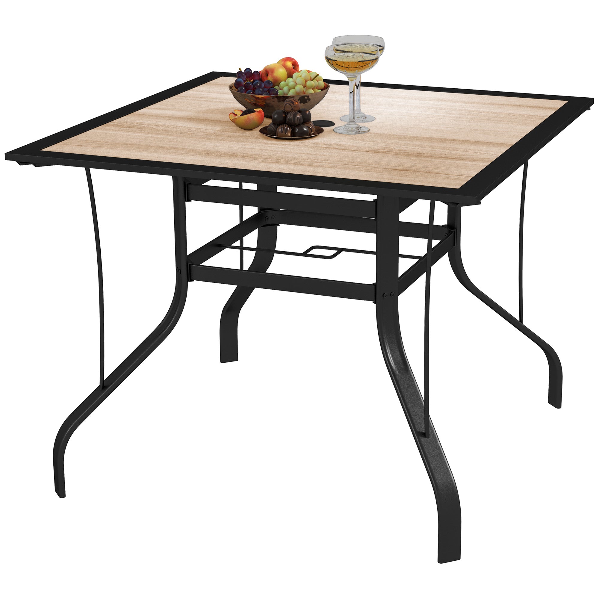 Outsunny 36" x 36" x 28" Square Patio Dining Table with Umbrella Hole, Outdoor Bistro Table with Easy to Clean Top & Rustproof Steel Frame, Outdoor Dining Table for Garden, Balcony