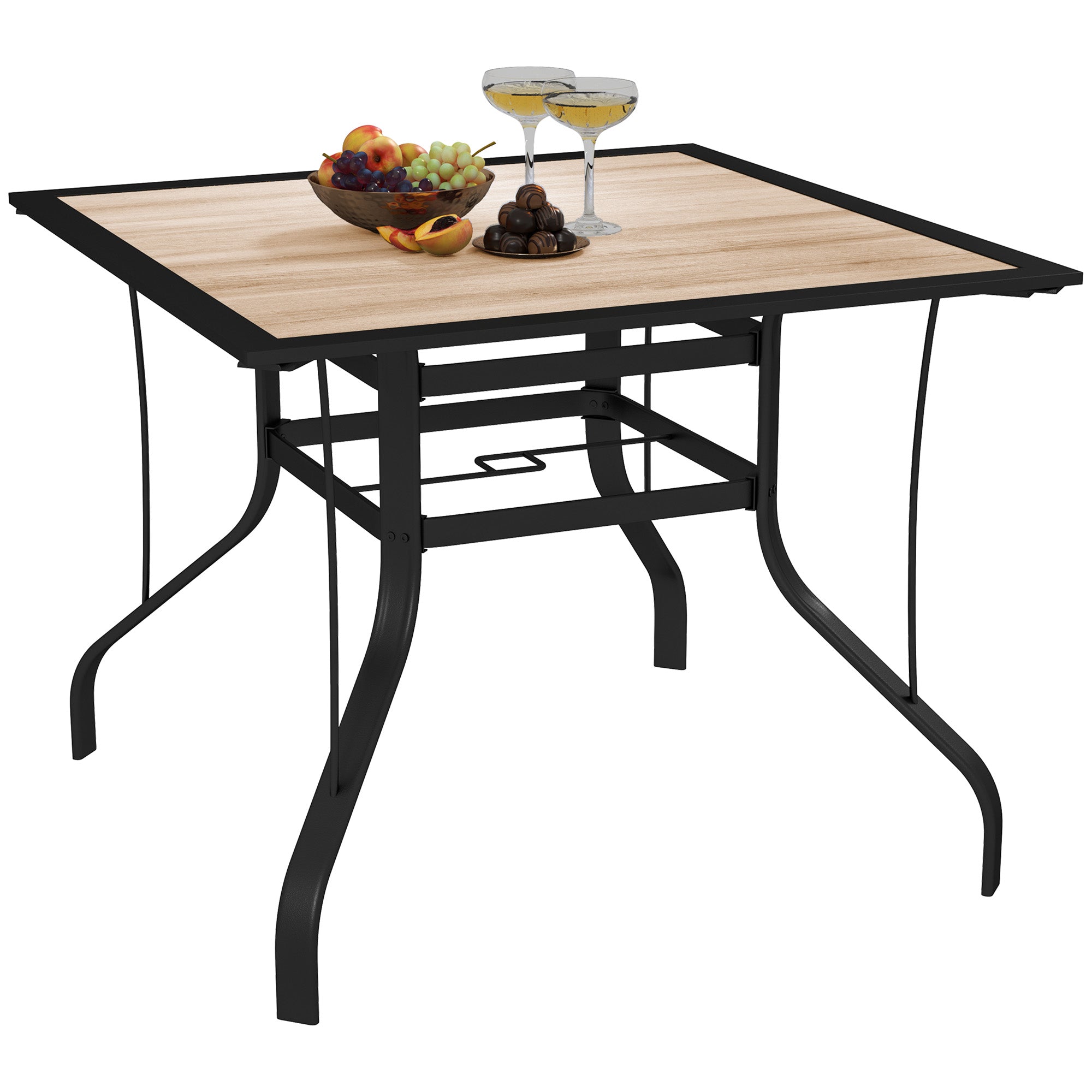 Outsunny 36" x 36" x 28" Square Patio Dining Table with Umbrella Hole, Outdoor Bistro Table with Easy to Clean Top & Rustproof Steel Frame, Outdoor Dining Table for Garden, Balcony