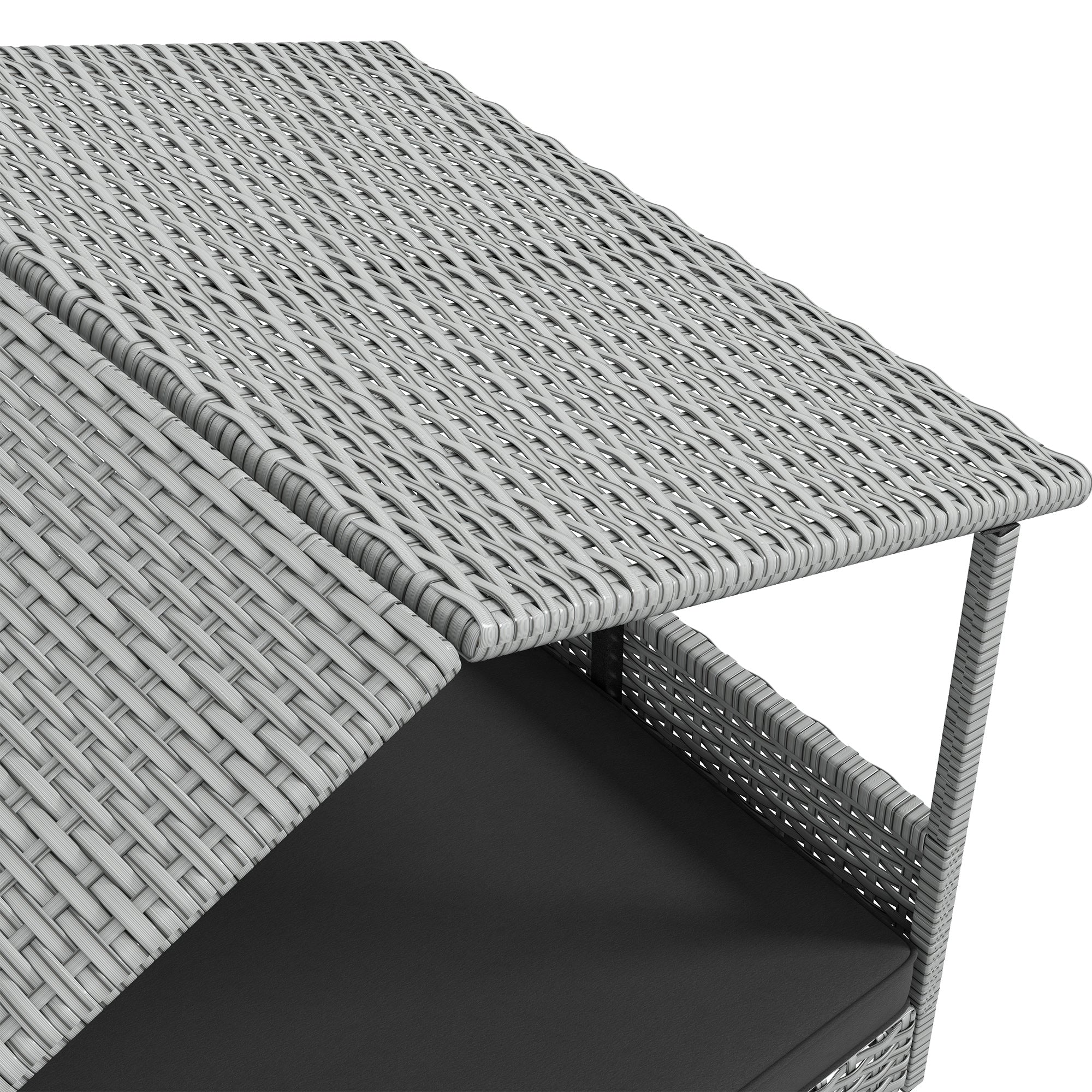 PawHut Wicker Dog House Outdoor with Canopy, Rattan Dog Bed with Water-resistant Cushion, Raised Dog Bed for Small, Medium Dogs up to 66 lbs, 19.75" in Length, Silver Wicker, Gray Cushion