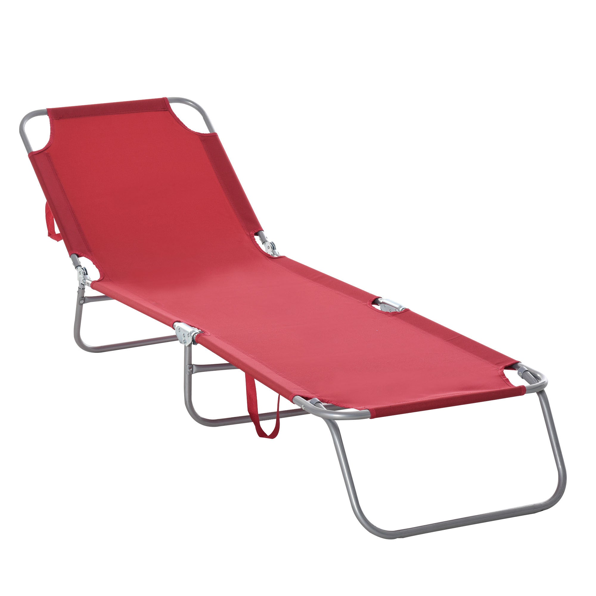 Outsunny Folding Outdoor Lounge Chair, Portable Reclining Beach Lounger with Breathable Mesh Fabric, Sun Lounge Bed Camping Cot for Patio, Garden, Poolside, Wine Red