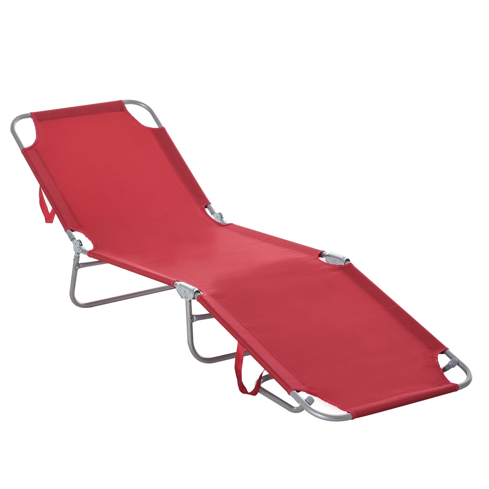 Outsunny Folding Outdoor Lounge Chair, Portable Reclining Beach Lounger with Breathable Mesh Fabric, Sun Lounge Bed Camping Cot for Patio, Garden, Poolside, Wine Red