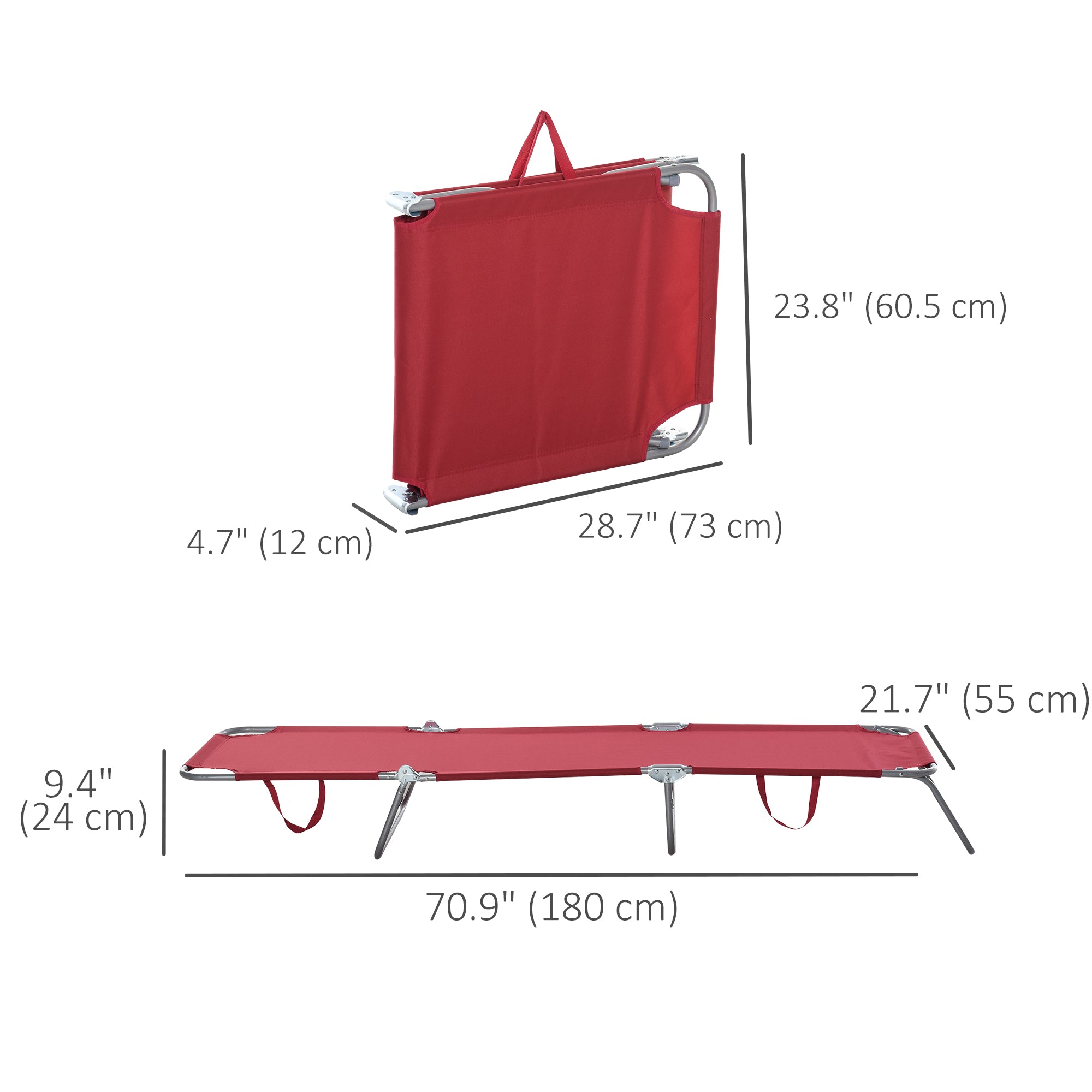 Outsunny Folding Outdoor Lounge Chair, Portable Reclining Beach Lounger with Breathable Mesh Fabric, Sun Lounge Bed Camping Cot for Patio, Garden, Poolside, Wine Red