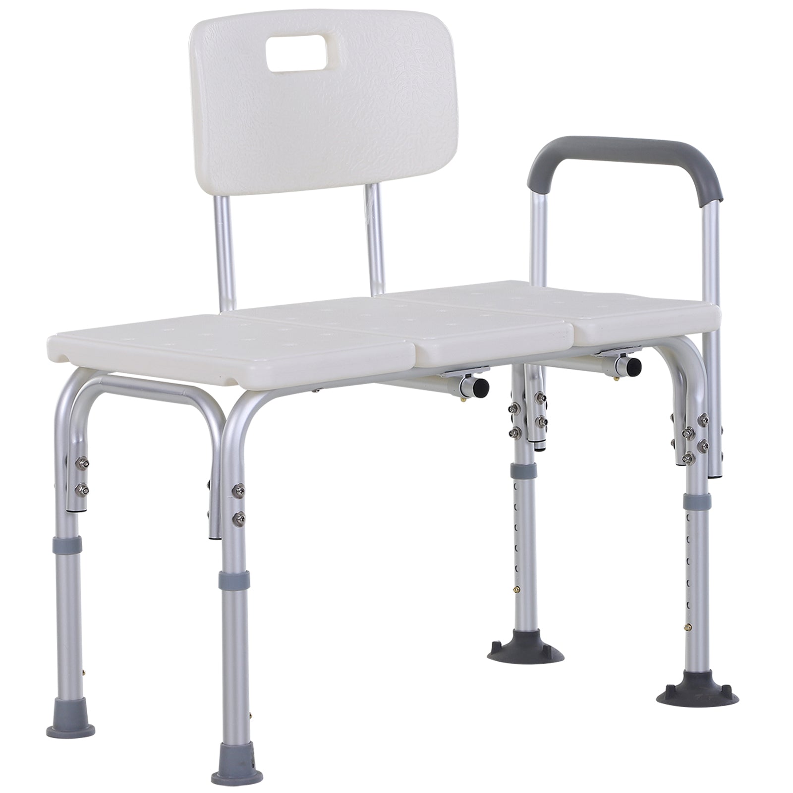 HOMCOM 6-Level Adjustable Bath and Shower Transfer Bench Aluminum Chair with Non-Slip Feet, Armrest & Backrest, White