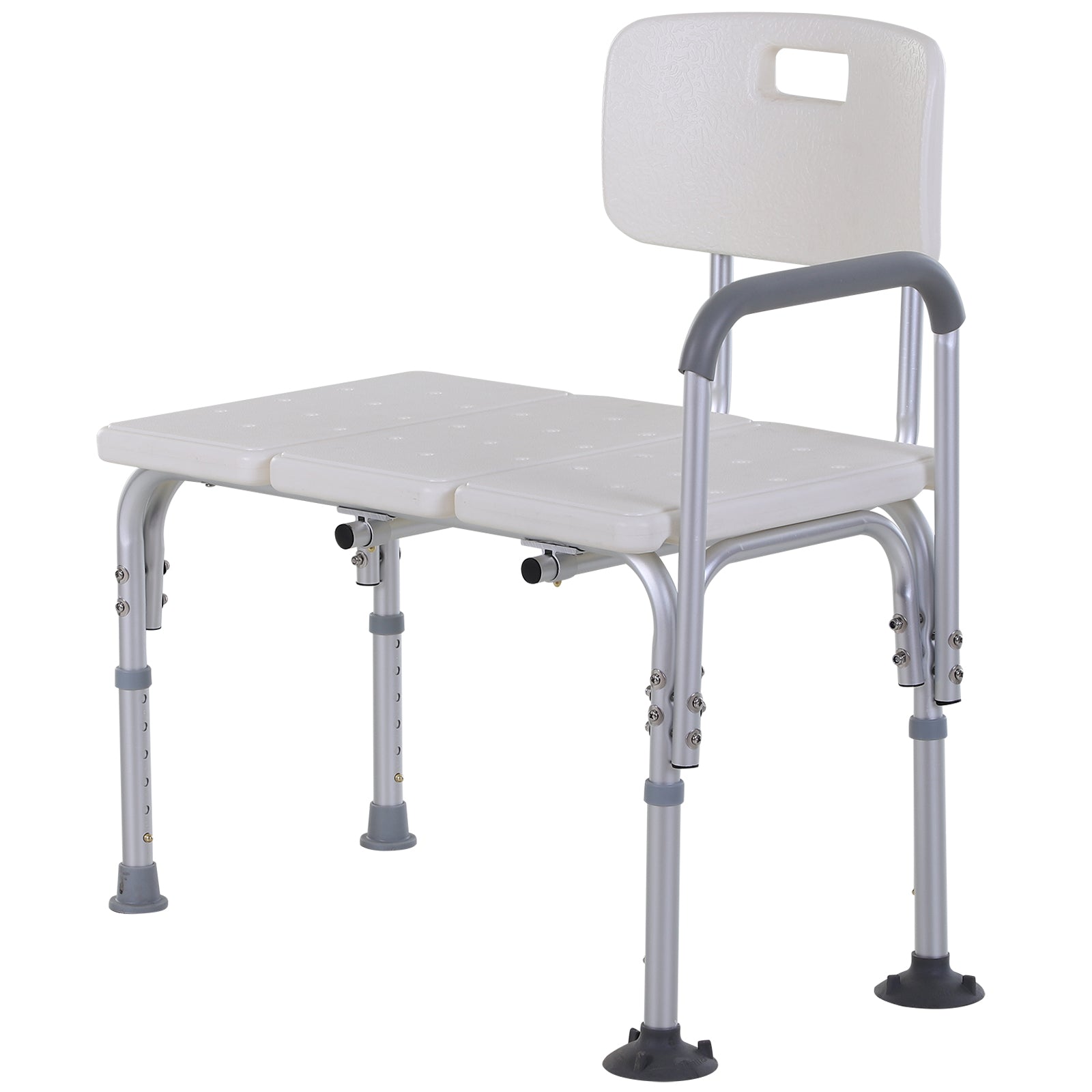 HOMCOM 6-Level Adjustable Bath and Shower Transfer Bench Aluminum Chair with Non-Slip Feet, Armrest & Backrest, White